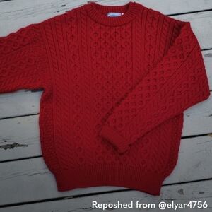 Women's SMALL Red Cable Knit Irish Sweater
